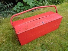 Vintage Very Large 22" RED Metal Kennedy Tool Box Cantilever Lockable British
