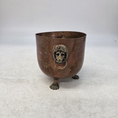 Copper planter brass lion head - planter,