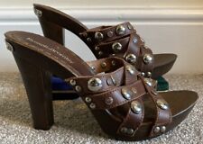 Ladies Russell & Bromley Leather Mule Clogs Shoes.UK4 Eu37.Straps.Peep Toe.MINT