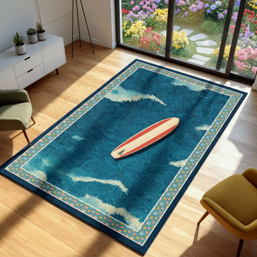 Retro surfboard area rug teal - rug,,