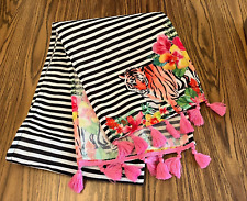 Table / Sideboard  Runner - 69 x 12 inches - Black & White Stripe with Tiger