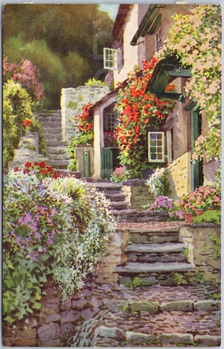 Vintage postcard cottage scene - postcard,
