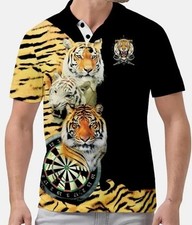 Men's Graphic Print Tiger Darts Theme Polo  Shirt  Short Sleeves Small Chest 40"