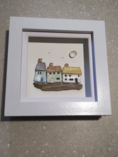 Hand Painted & Crafted Clay Cornish Cottages Wall Art  Frame Picture Great Gift 
