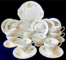 Duchess “Peony” Bone China Tea Set Peach & White - 21 Piece