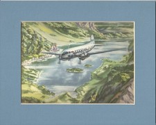 Aviation Art - SAAB Scandia  SAS Scandinavian       Roy Cross  Mounted Print