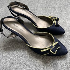 Jacques Vert Navy Trim Court Shantung sling back Shoes UK 5 eu 38