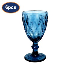 Wine Glass 6pc Blue Textured