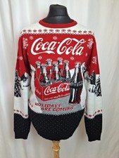 Coca Cola Red Christmas Jumper Holidays Are Coming Mens LARGE Sweater E4294