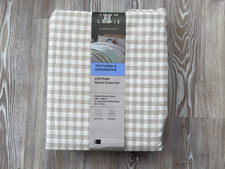 John Lewis Duvet Cover Gingham Check Natural Beige Double Bed - NEW £75