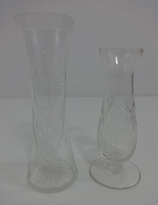 Antique Cut Glass Flower Stem Vases Mixed Design Clear Glass Pair Victorian