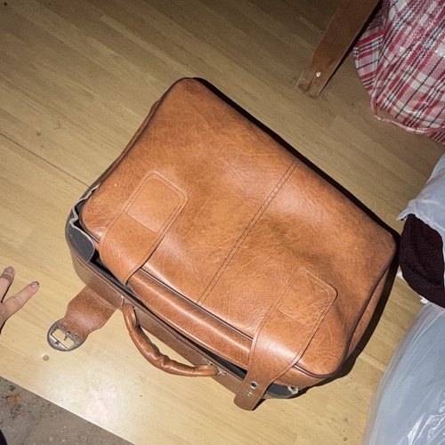 Brown leather trunk suitcase - leather,