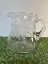 Lovely Quality Edwardian Etched Glass Water/Wine Pitcher Jug Flower Design