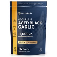 Black Garlic 15000mg | 180 Tablets | High Strength Aged Garlic | By Horbaach