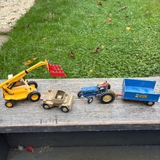 Britains Scout Car, tractor trailer, and jcb loadall collectible die cast 