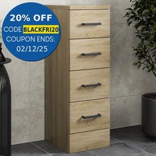 Bathroom 4 Drawer Storage Unit Cabinet 250mm Modern Furniture Oak Effect