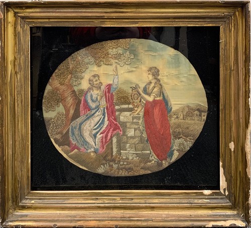 Antique needlework framed - needlework,