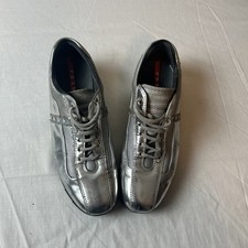 Prada America’s Cup metallic silver lace up tennis shoes women’s 7 Need Resoulin