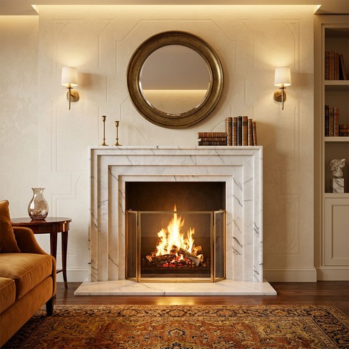 Laylak white marble fireplace - white,