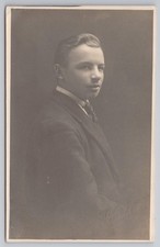 RPPC Young Man Dapper Suit Portrait c1919 Xmas Greetings W.P. Thomson Govan