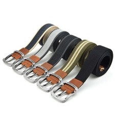 Men's Waist Belt Canvas Stripe Belt Unisex Waistband Elastic Metal Buckle Belt