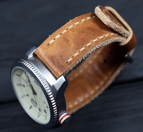 Brown leather watch band soft - brown,