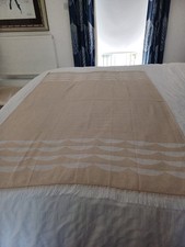 Beige & White Bed Throw. Reversible 100% Cotton.  40 X 58. New With Fringes.