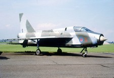 ex-11 Sqn, Lightning T.5, XS454 '3' decoy at Binbrook, Aug 1986 - COPY slide