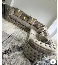 Luxury Ambassador Chesterfield Sofas Gold Detailing in Plush Velvet