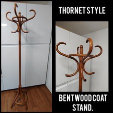 Bentwood wooden Thonet style bistro coat hat stand reddy brown varnish
