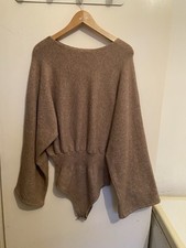 ZARA BEIGE CAMEL TEXTURED KNIT BODYSUIT WITH KIMONO SLEEVES SIZE L 