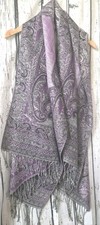 Purple Silver Black Pashmina & Silk Scarf Shawl Paisley Festival Sparkly Hippie 