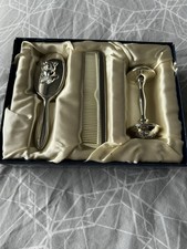 Silver Baby rattle, comb and hairbrush