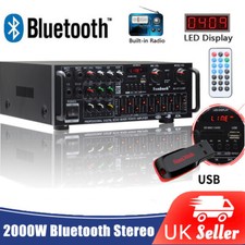 2000W Digital Bluetooth Stereo Amplifier Amp HIFI 2CH Tuner USB SD 4Mic Inpurt