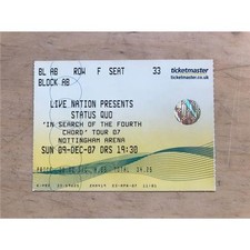 STATUS QUO NOTTINGHAM ARENA TICKET STUB - DEC 9 2007 UK