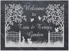 Personalised Garden Gate slate plaque, sign, welsh slate, engraved, welcome