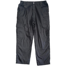 Hiton Cargo Trousers 100%Ripstop Mens W36 L30 Black Zip Fly Snap Button Workwear