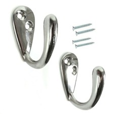 2 x CHROME WALL/DOOR ROBE HOOKS Hanger Clothes Hat Coat Hall Bedroom Bathroom !!