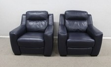 x2 Furniture Village Purple/Dark Blue Leather Power Reclining Armchairs
