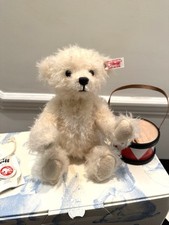 Steiff Teddy Bear Lukas with Drum Kit Collectible Numbered White Soft Toy In Box