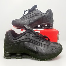 Nike Shox R4 Mens Trainers Triple Black Leather Size 9 UK Sneakers Brand New 