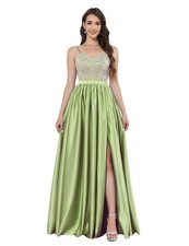 V Neck Satin Evening Gown Lace