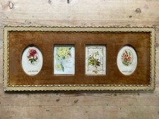 4 Antique Early C20th Greeting Cards Gesso Framed In Velvet Window Mount
