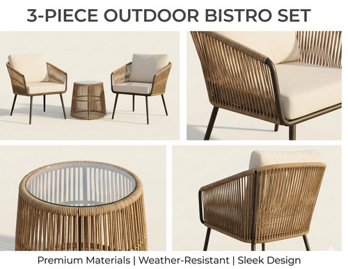 Piece outdoor rattan bistro - 3-piece,