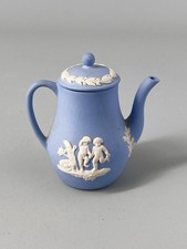 Wedgwood Blue Jasperware Jasper Miniature Coffee Pot - 6.5cm Tall