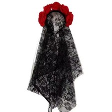 Black Flower Headband With Veil Wedding Halloween Fancy Dress Costume Accessory