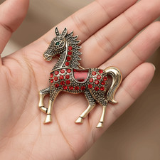 Unisex Rhinestone Horse Brooch