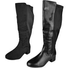 Wide Calf Wide Fit Boots Knee High Zip Mid Heel Calf Stretchy Comfy Ladies Shoes