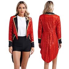 Women Sequins Circus Ringmaster Costume Jacket Showman Performance Tailcoat Coat