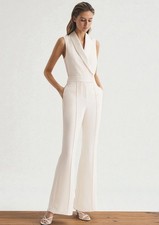 REISS DANI TUXEDO SLEEVELESS JUMPSUIT/PLAYSUIT in IVORY/BEIGE